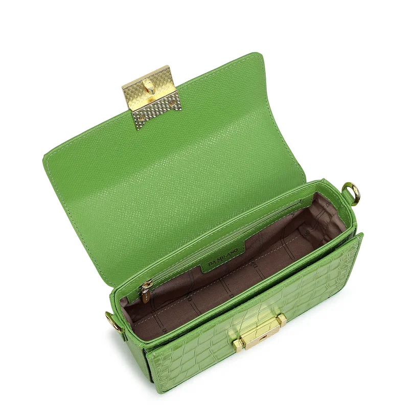 Da Milano Kiwi Small Croco Leather Satchel - Kiwi for Women | Best Price UAE